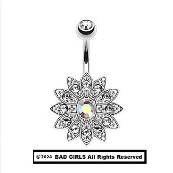 7-Piece Stainless Steel Zircon Silver Navel Ring Set - Picture 7 of 9